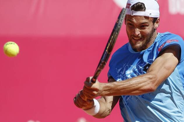 Portugal : Nicolas Almagro won at Estoril Open tournament Joao Sousa of Portugal in action against Nicolas Almagro of Spain during his second round match for the Estoril Open tennis tournament. Nicolas Almagro won with the score of 6-1,6-2.  FilipexAmorim