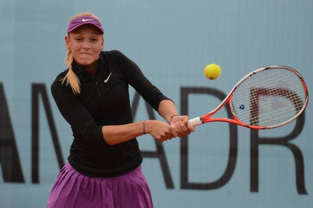 April 29, 2016 - Madrid, Spain - DONNA VEKIC in action in her match vs. B. Mattek-Sands at the Mutua Madrid Open. Tennis 2016 - Mutua Madrid Open - Qualifying - ZUMAl132