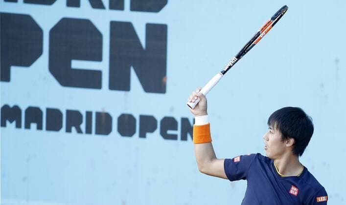 Japanese tennis player Kei Nishikori during a training session for the Mutua Madrid Open at the at Caja Magica court in Madrid, Spain, 30 April 2016. The Mutua Madrid Open runs from 29 April to 08 May 2016. Kei Nishikori training session !ACHTUNG: NUR REDAKTIONELLE NUTZUNG!  GRA059 20160430-635976193486536445