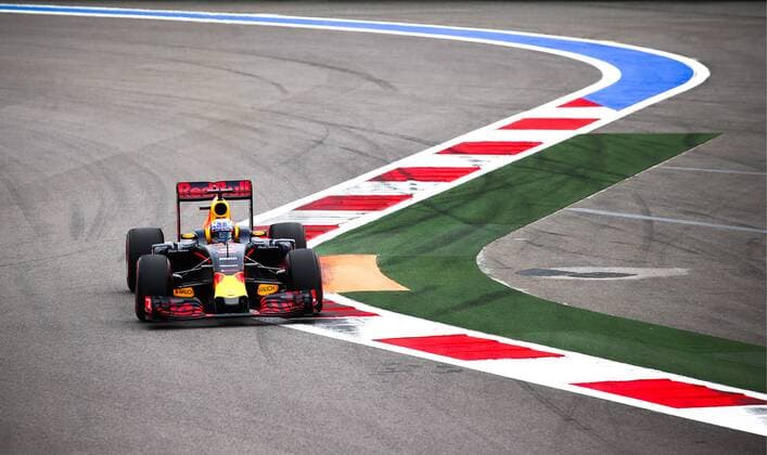 SOCHI, RUSSIA. APRIL 30, 2016. Red Bull Racing driver Daniel Ricciardo of Australia steers his car in the third practice session of the 2016 Formula One Russian Grand Prix at the Sochi Autodrom Circuit. Sergei Bobylev TASS  TS021581