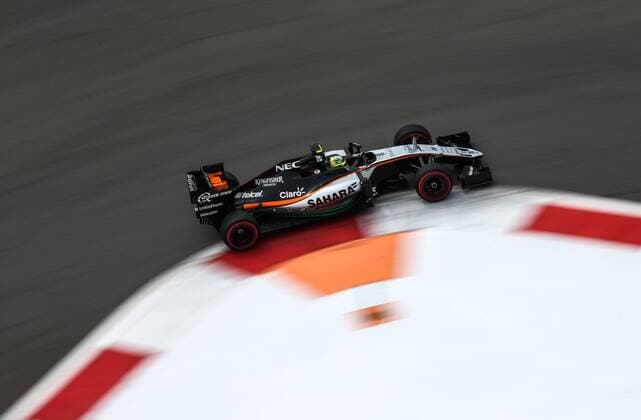 SOCHI, RUSSIA. APRIL 30, 2016. Force India driver Sergio Perez of Mexico steers his car in the third practice session of the 2016 Formula One Russian Grand Prix at the Sochi Autodrom Circuit. Sergei Bobylev TASS  TS02157C