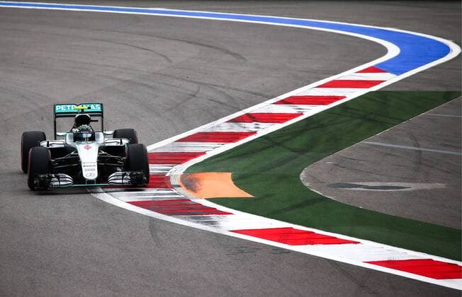 SOCHI, RUSSIA. APRIL 30, 2016. Mercedes driver Nico Rosberg of Germany steers his car in the third practice session of the 2016 Formula One Russian Grand Prix at the Sochi Autodrom Circuit. Sergei Bobylev TASS  TS021577