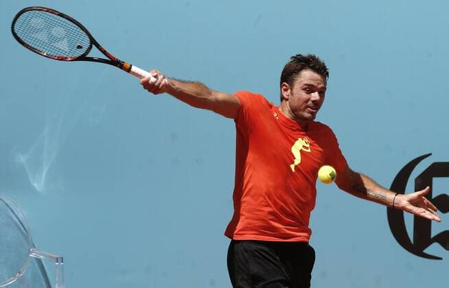 Swiss tennis player Stanislas Wawrinka hits the ball during a training session for the Mutua Madrid Open at Caja Magica court in Madrid, Spain, 30 April 2016. The Mutua Madrid Open runs from 29 April to 08 May 2016. Stanislas Wawrinka training !ACHTUNG: NUR REDAKTIONELLE NUTZUNG!  20160430-635976313967830410