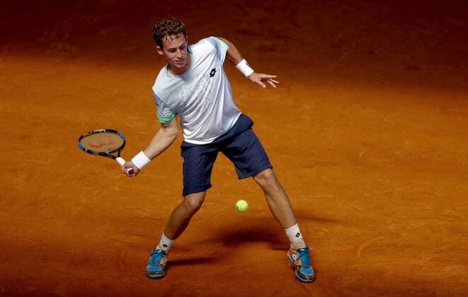 Spanish tennis player Roberto Caballes Baena hits the ball during a training session for the Mutua Madrid Open at Caja Magica court in Madrid, Spain, 30 April 2016. The Mutua Madrid Open runs from 29 April to 08 May 2016. Roberto Caballes Baena training !ACHTUNG: NUR REDAKTIONELLE NUTZUNG!  20160430-635976326714717462