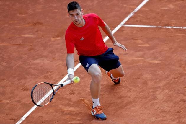 Spanish tennis player Roberto Ortega-Olmedo returns the ball to compatriot Marcel Granollers during the first round match of the Mutua Madrid Open played at the Caja Magica court in Madrid, Spain, 30 April 2016. The Mutua Madrid Open runs from 29 April to 08 May 2016. Marcel Granollers vs Roberto Ortega-Olmedo !ACHTUNG: NUR REDAKTIONELLE NUTZUNG!  20160430-635976447501504164