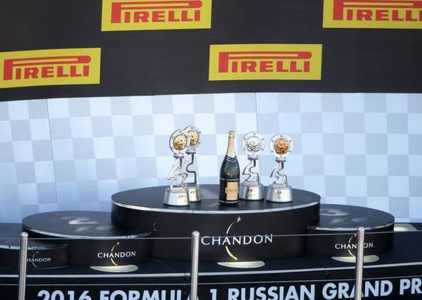 SOCHI, RUSSIA. MAY 1, 2016. Trophies of the 2016 Formula 1 Russian Grand Prix at the Sochi Autodrom Circuit in Olympic Park. Mikhail Metzel TASS  TS02178C