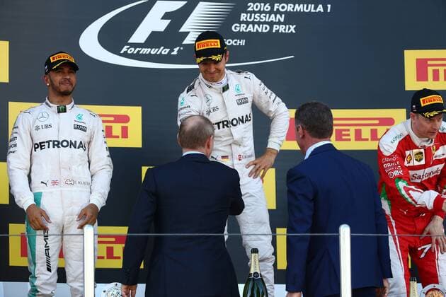 Russian Grand Prix, Sochi 28 April - 1 May 2016 01.05.2016 - Race, Nico Rosberg (GER) Mercedes AMG F1 W07 Hybrid race winner and Vladimir Putin (RUS) Russian President 