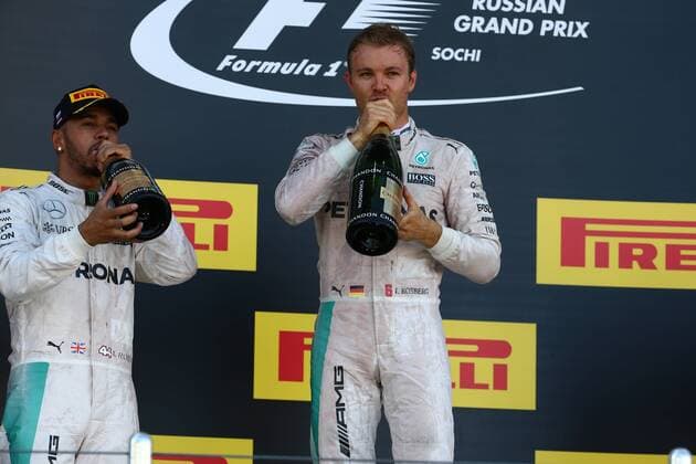 Russian Grand Prix, Sochi 28 April - 1 May 2016 01.05.2016 - Race, 1st position Nico Rosberg (GER) Mercedes AMG F1 W07 Hybrid, 2nd position Lewis Hamilton (GBR) Mercedes AMG F1 W07 Hybrid 