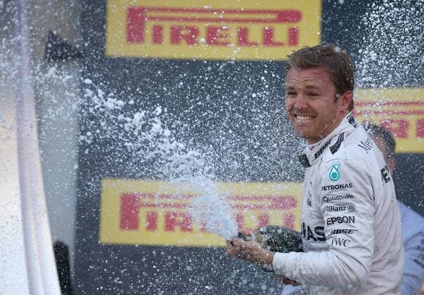 SOCHI, RUSSIA. MAY 1, 2016. German driver Nico Rosberg of the Mercedes AMG Petronas F1 team sprays champagne as he celebrates winning the 2016 Formula 1 Russian Grand Prix at an awards ceremony, at the Sochi Autodrom Circuit in Olympic Park. Sergei Bobylev TASS  TS021803