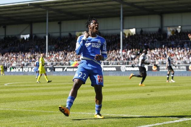 joie Michy Batshuayi (Marseille ) FOOTBALL : SCO Angers vs Olympique Marseille - Ligue 1 - 01 05 2016 GwendolineLeGoffx 