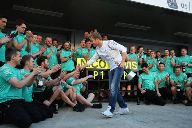 Russian Grand Prix, Sochi 28 April - 1 May 2016 01.05.2016 - Race, Celebration, 1st position Nico Rosberg (GER) Mercedes AMG F1 W07 Hybrid and 2nd position Lewis Hamilton (GBR) Mercedes AMG F1 W07 Hybrid 