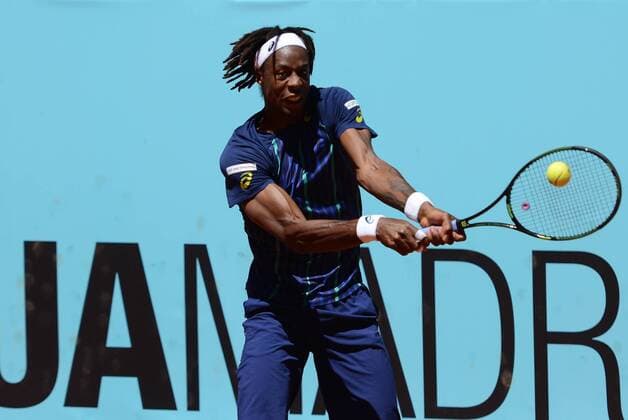 May 3, 2016 - Madrid, Spain - GAEL MONFILS of France in action during his match vs. K. Anderson at the Mutua Madrid Open. Tennis 2016 - Mutua Madrid Open - Day 4 - ZUMAl132