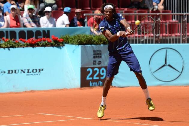 May 3, 2016 - Madrid, Spain - GAEL MONFILS of France in action during his match vs. K. Anderson at the Mutua Madrid Open. Tennis 2016 - Mutua Madrid Open - Day 4 - ZUMAl132