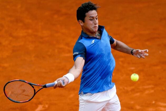 Spanish tennis player Nicolas Almagro returns the ball to Croatian Borna Coric during their Mutua Madrud Open match held at Caja Magica court in Madrid, Spain, 3 May 2016. NICOLAS ALMAGRO VS BORNA CORIC !ACHTUNG: NUR REDAKTIONELLE NUTZUNG!  MAD010 20160503-635979022315101679
