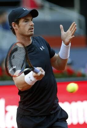 British tennis player Andy Murray returns the ball to Czech Radek Stepanek during their Mutua Madrud Open second round match held at Caja Magica court in Madrid, Spain, 3 May 2016. ANDY MURRAY VS RADEK STEPANEK !ACHTUNG: NUR REDAKTIONELLE NUTZUNG!  MAD014 20160503-635979056756000664