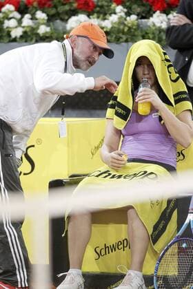Danka Kovinic, Montenegro, with her coach during Madrid Open Tennis 2016 match.May, 3, 2016.  (20160503390)