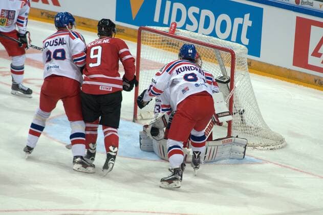 Robert Kousal (CZE), from left, Matt Duchene (CAN) and Tomas Kundratek (CZE) in action during the friendly match Czech Republic vs Canada in Prague, Czech Republic, on Tuesday, May 3, 2016. (CTKxPhoto HonzaxJan) CTKPhotoF201605040278201 