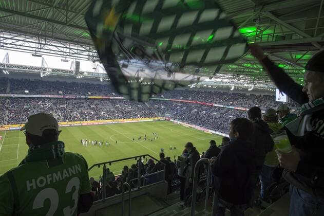 Uebersicht, Stadion am Borussen Park, Borussia-Park, Arena, Fussball 1. Bundesliga, 31. Spieltag, Borussia Moenchengladbach (MG) - TSG 1899 Hoffenheim (1899) 3:1, am 24.04.2016 in Moenchengladbach Deutschland.