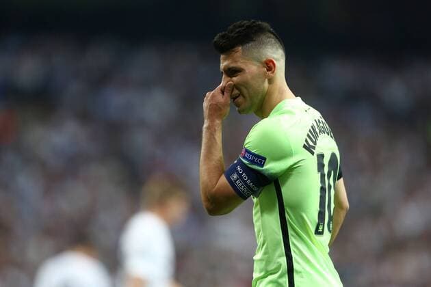 Bilder des Tages - SPORT Sergio Aguero of Manchester City dejected during the UEFA Champions League Semi Final 2nd leg match at the Santiago Bernabeu stadium. Photo credit should read: Philip Oldham Sportimage EDITORIAL USE ONLY. No use with unauthorised audio, video, data, fixture lists, club league logos or live services. Online in-match use limited to 120 images, no video emulation. No use in betting, games or single club league player publications.