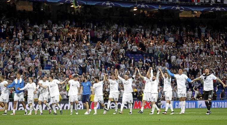 Second leg of the Champions League semifinals played between Real Madrid vs Manchester City. In this picture, Real Madrid players celebrate the qualification. xPabloxGarciax 