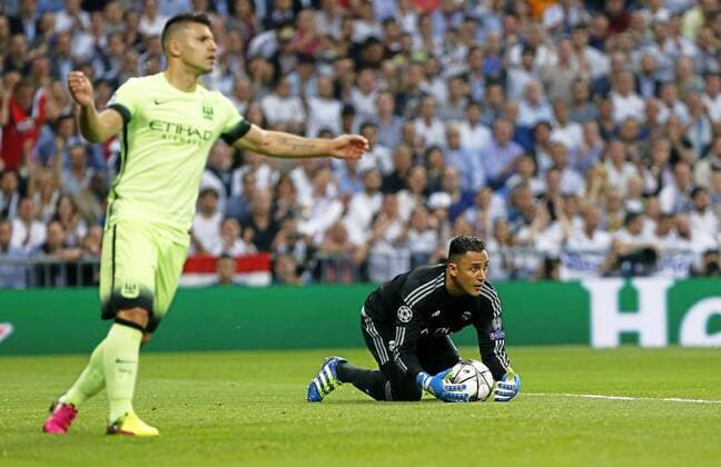 Second leg of the Champions League semifinals played between Real Madrid vs Manchester City. In this picture, Lucas Vazquez, Agüero and Keylor Navas. xPabloxGarciax 