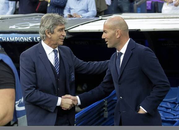 Fußball, CL, Real Madrid - Manchester City Second leg of the Champions League semifinals played between Real Madrid vs Manchester City. In this picture, Pellegrini and Zidane. xPABLOxGARCIAx 