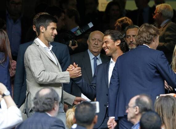 Fußball, CL, Real Madrid - Manchester City Second leg of the Champions League semifinals played between Real Madrid vs Manchester City. In this picture, Djokovic and Rafa Nadal. xCHEMAxREYx 