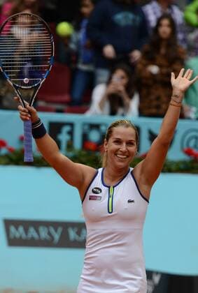 May 5, 2016 - Madrid, Spain - DOMINIKA CIBULKOVA celebrates after winning her match vs. S. Cirstea at the Mutua Madrid Open. Tennis 2016 - Mutua Madrid Open - Day 6 - ZUMAl132