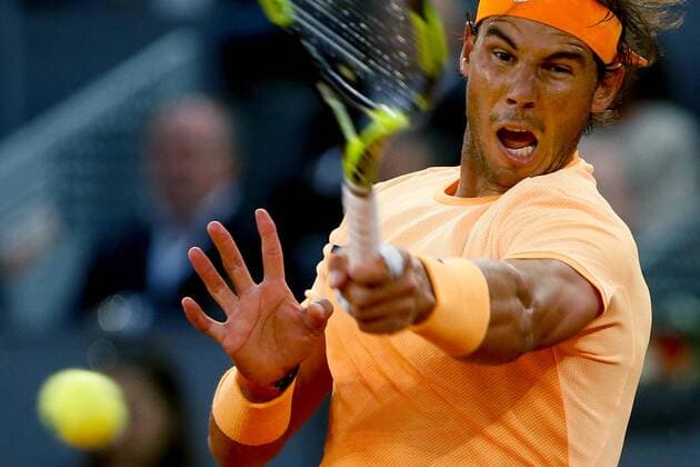 Spanish tennis player Rafa Nadal returns the ball against US Sam Querrey during the third round of the Madrid Open at Caja Magica, Madrid, Spain, on 5 May 2016. EFE JuanJo Martin NADAL- SAM QUERREY !ACHTUNG: NUR REDAKTIONELLE NUTZUNG!  GRA514 20160505-635980816162175629