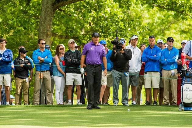 Golfer Phil Mickelson visualizes his shot prior to teeing off from the 15th tee during the PGA Golf Herren Wells Fargo Championship on Thursday, May 5, 2016 at Quail Hallow Country Club in Charlotte, NC. David Grooms CSM PGA 2016: Wells Fargo Championship MAR 5 - ZUMAc04_