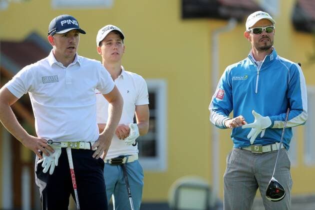 GOLF - Goesser Open 2016 GRAZ,AUSTRIA,06.MAY.16 - GOLF - Alps Tour, Goesser Open, Goesser Open, GC Erzherzog Johann. Image shows Matt Wallace (ENG), Timon Baltl and Juergen Maurer (AUT). GEPAxpictures xDanielxGoetzhaber