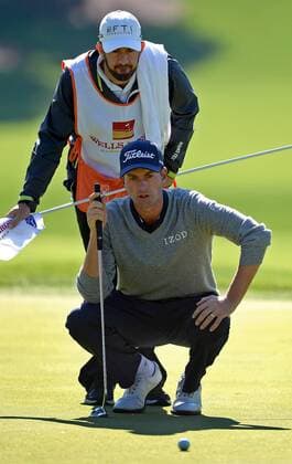 May 5, 2016 - Charlotte, NC, USA - Webb Simpson and his caddie line up a putt on the 15th green during second round action of the Wells Fargo Championship at Quail Hollow Club on May 6, 2016 in Charlotte, N.C. Wells Fargo Championship - ZUMAm67_