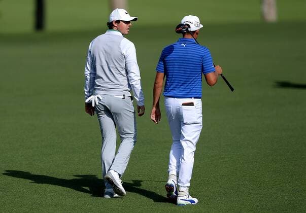 May 5, 2016 - Charlotte, NC, USA - Rory McIlroy, left, and Rickie Fowler, right, walk down the 16th fairway during the second round of the Wells Fargo Championship at Quail Hollow Club on Friday, May 6, 2016, in Charlotte, N.C. Wells Fargo Championship - ZUMAm67_