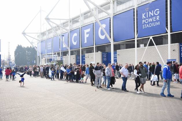 Leicester city fans queue for the new Leicester City Kit at the King Power Stadium Leicester. Photo credit should read: Nathan Stirk Sportimage - Newcastle Utd vs Tottenham - St James Park Stadium - Newcastle Upon Tyne - England - 19th April 2015 - Picture Phil Oldham Sportimage EDITORIAL USE ONLY. No use with unauthorised audio, video, data, fixture lists, club league logos or live services. Online in-match use limited to 120 images, no video emulation. No use in betting, games or single club league player publications.