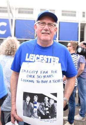 A Leicester city fans wants ticket for the Barclays Premier League match at the King Power Stadium Leicester. Photo credit should read: Nathan Stirk Sportimage - Newcastle Utd vs Tottenham - St James Park Stadium - Newcastle Upon Tyne - England - 19th April 2015 - Picture Phil Oldham Sportimage EDITORIAL USE ONLY. No use with unauthorised audio, video, data, fixture lists, club league logos or live services. Online in-match use limited to 120 images, no video emulation. No use in betting, games or single club league player publications.