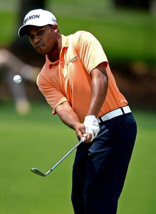 May 7, 2016 - Charlotte, NC, USA - Harold Varner III chips his ball onto the 5th green in the third round of the Wells Fargo Championship at Quail Hollow Club in Charlotte, N.C., on Saturday, May 7, 2016. Wells Fargo Championship, third round - ZUMAm67_