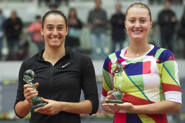 Carolina Garcia und Kristina Mladenovic beim Doppel-Match Martina Hingis und Sania Mirza vs Carolina Garcia und Kristina Mladenovic beim Mutua Madrid Open 2016 Tennisturnier im Sportkomplex Caja Magica. Madrid, 07.05.2016  Foto:xDyDxFotografosx xFuturexImage