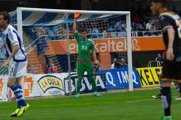 Oier Olazabal of Real Sociedad reacts during the Spanish league football match between Real Sociedad and Rayo Vallecano at the Anoeta Stadium in San Sebastian on May 8, 2016 Cordon Press  xJosexIgnacioxUnanuex xSpanishxLeaguex-xRealxsociedadxvsxRayoxVallecanox