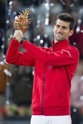 Serbian Novak Djokovic with the championship awards during TPA Finals Mutua Madrid Open Tennis 2016 in Madrid, May 08, 2016.  (20160508155)