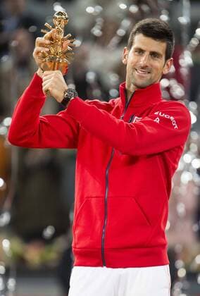 Serbian Novak Djokovic with the championship awards during TPA Finals Mutua Madrid Open Tennis 2016 in Madrid, May 08, 2016.  (20160508156)
