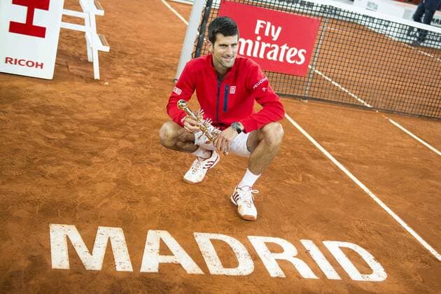 Serbian Novak Djokovic with the championship awards during TPA Finals Mutua Madrid Open Tennis 2016 in Madrid, May 08, 2016.  (20160508169)
