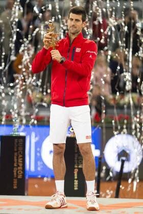 Serbian Novak Djokovic with the championship awards during TPA Finals Mutua Madrid Open Tennis 2016 in Madrid, May 08, 2016.  (20160508158)