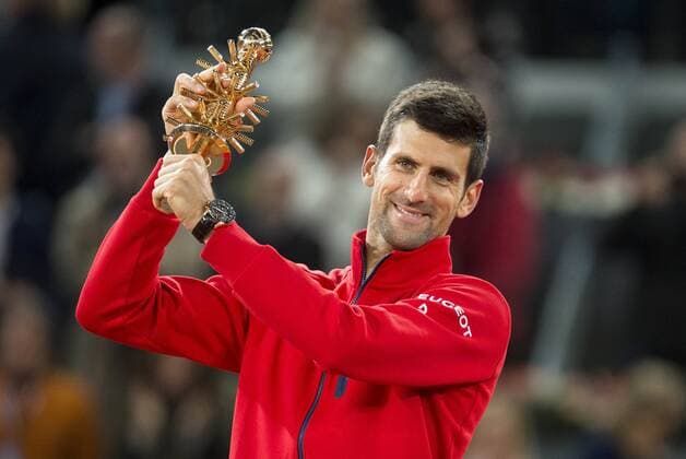 Serbian Novak Djokovic with the championship awards during TPA Finals Mutua Madrid Open Tennis 2016 in Madrid, May 08, 2016.  (70947838)