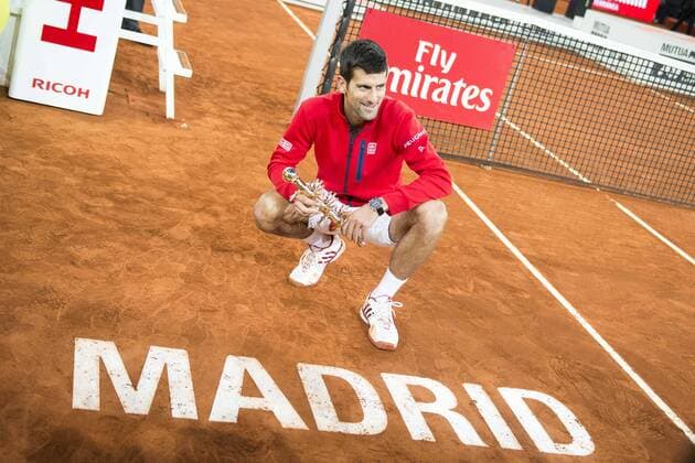Serbian Novak Djokovic with the championship awards during TPA Finals Mutua Madrid Open Tennis 2016 in Madrid, May 08, 2016.  (70947852)