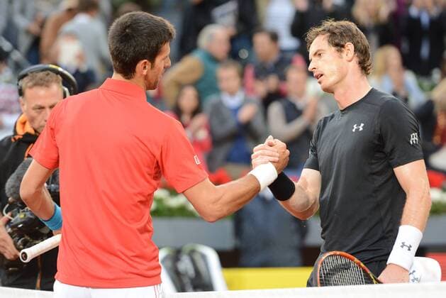 May 8, 2016 - Madrid, Spain - NOVAK DJOKOVIC and ANDY MURRAY meet at the net after the final of the the Mutua Madrid Open. Tennis 2016 - Mutua Madrid Open - Day 9 - ZUMAl132
