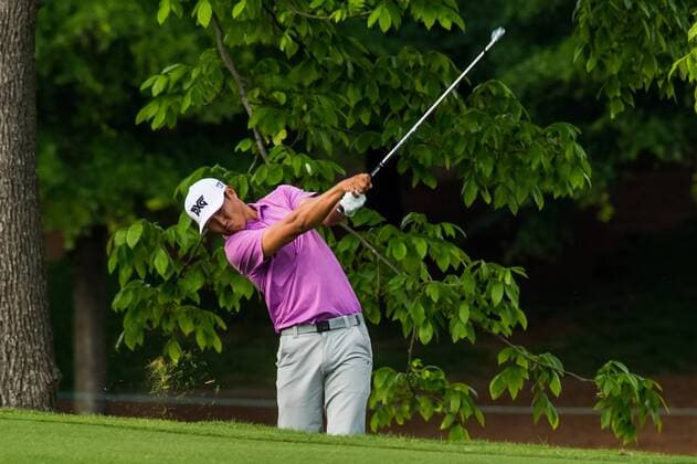 James Hahn plays his 2nd shot on the 16th hole from the left rough during the Wells Fargo Championship on Sunday, May 8, 2016 at Quail Hallow Country Club in Charlotte, NC. David Grooms CSM PGA Golf Herren 2016: Wells Fargo Championship MAR 8 - ZUMAc04_
