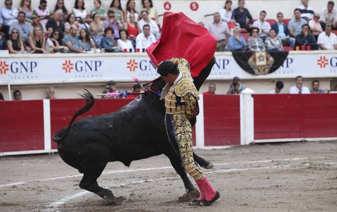 Mexican bullfighter Sergio Flores fights his first bull 508kg Espino during the San Marcos National Fair held in Aguascalientes, Mexico, on 08 May 2016. SAN MARCOS NATIONAL FAIR !ACHTUNG: NUR REDAKTIONELLE NUTZUNG!  20160509-635983762697087880