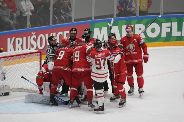 Russian Federation. St. Petersburg. World Championship WM Weltmeisterschaft in Ice hockey Eishockey Jubilee Sports Palace. Belarus - Canada. IIHF Ice Hockey World Cup 2016 Russia - Belarus v Canada. MaksimxKonstantinov 