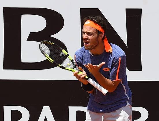 May 9, 2016 - Rome, Italy - Marco Cecchinato in action during his match against Milos Raonic- Internazionali BNL d Italia 2016 on May 09, 2016 in Rome, Italy. Internazionali BNL d Italia 2016 - Day 1  - ZUMAn230