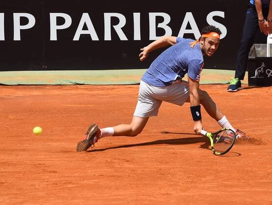 May 9, 2016 - Rome, Italy - Marco Cecchinato in action during his match against Milos Raonic- Internazionali BNL d Italia 2016 on May 09, 2016 in Rome, Italy. Internazionali BNL d Italia 2016 - Day 1  - ZUMAn230